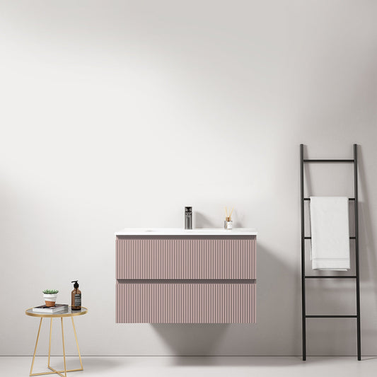 Mobile bagno sospeso cannettato 80 cm Rosa Retro Lavabo in Ceramica Senza Specchio - Fiji Paint