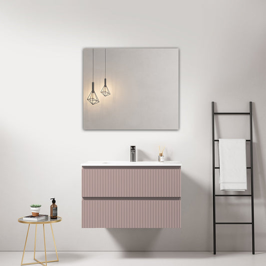 Mobile bagno sospeso cannettato 80 cm Rosa Retro Lavabo in Ceramica Specchio Quadro - Fiji Paint
