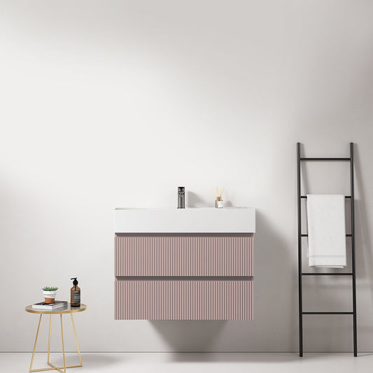 Mobile bagno sospeso cannettato 80 cm Rosa Retro Lavabo in Resina Senza Specchio - Fiji Paint