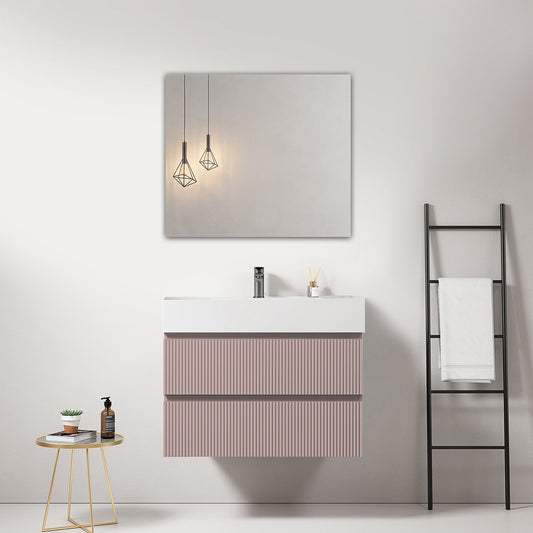 Mobile bagno sospeso cannettato 80 cm Rosa Retro Lavabo in Resina Specchio Quadro - Fiji Paint