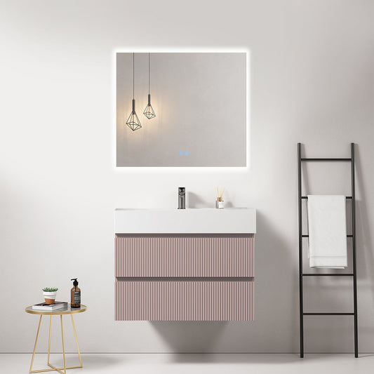 Mobile bagno sospeso cannettato 80 cm Rosa Retro Lavabo in Resina Specchio Quadro Retroilluminato - Fiji Paint