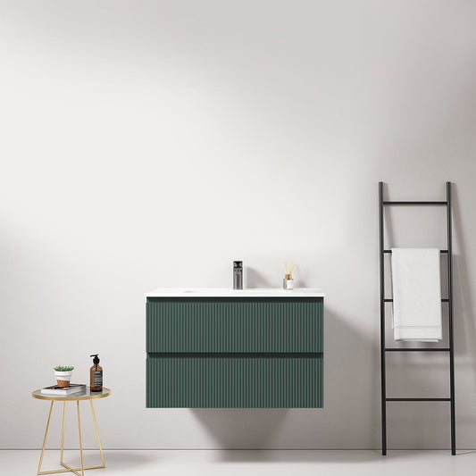 Mobile bagno sospeso cannettato 80 cm Verde Comodoro Lavabo in Ceramica Senza Specchio - Fiji Paint