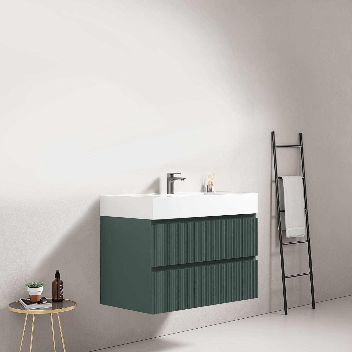 Mobile bagno sospeso cannettato 80 cm Verde Comodoro Lavabo in Resina Senza Specchio - Fiji Paint