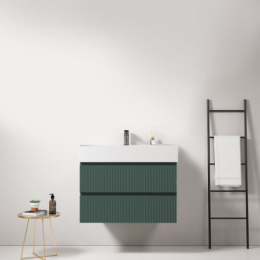 Mobile bagno sospeso cannettato 80 cm Verde Comodoro Lavabo in Resina Senza Specchio - Fiji Paint