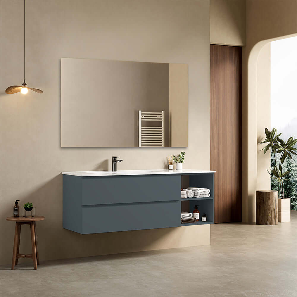 Mobile bagno sospeso 140 cm Blu Mare Lavabo a Sinistra in Resina Specchio Quadro - Fiji Paint Plus