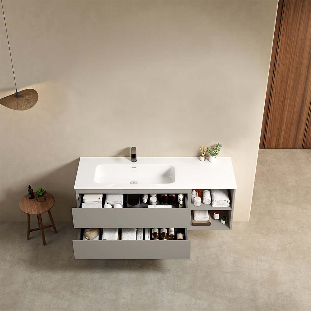 Mobile bagno sospeso 140 cm Grigio Cenere Lavabo a Sinistra in Resina Senza Specchio - Fiji Paint Plus