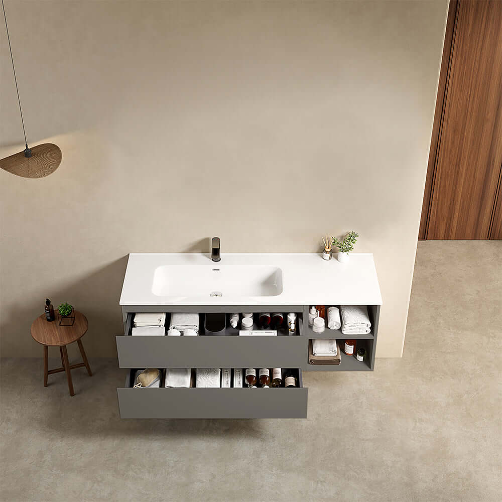Mobile bagno sospeso 140 cm Grigio Londra Lavabo a Sinistra in Resina Senza Specchio - Fiji Paint Plus