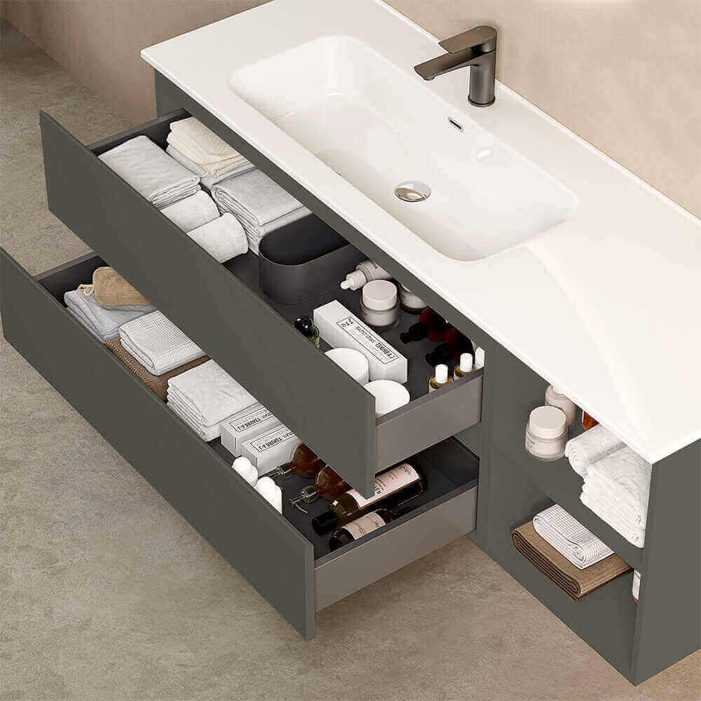 Mobile bagno sospeso 140 cm Grigio Londra Lavabo a Sinistra in Resina Senza Specchio - Fiji Paint Plus