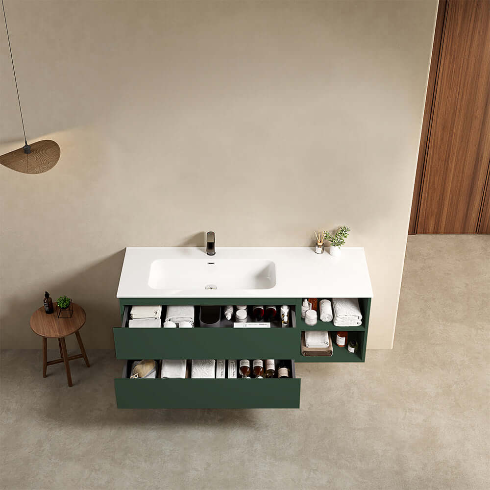 Mobile bagno sospeso 140 cm Verde Comodoro Lavabo a Sinistra in Resina Senza Specchio - Fiji Paint Plus