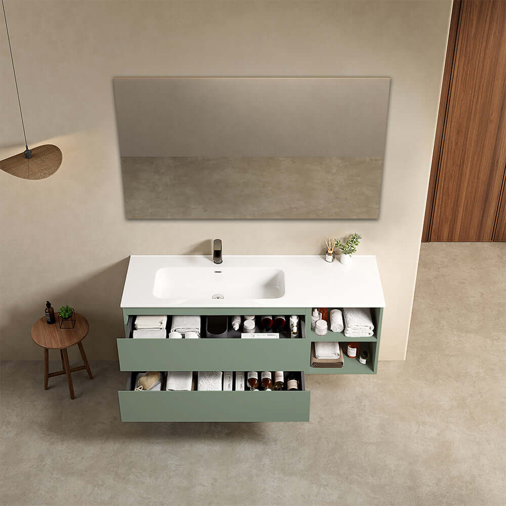 Mobile bagno sospeso 140 cm Verde Salvia Lavabo a Sinistra in Resina Specchio Quadro - Fiji Paint Plus