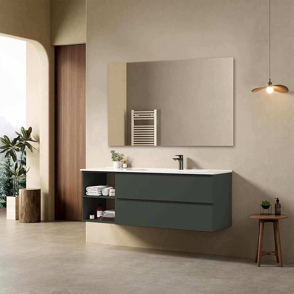 Mobile bagno sospeso 140 cm Verde Comodoro Lavabo a Destra in Resina Specchio Quadro - Fiji Paint Plus