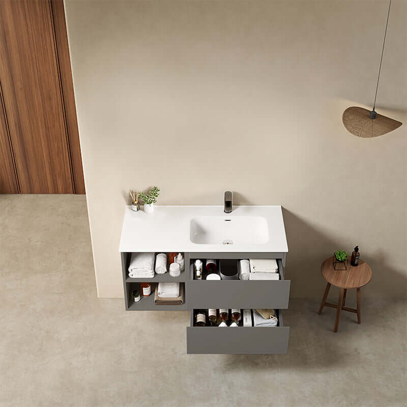 Mobile bagno sospeso 100 cm Grigio Londra Lavabo a Destra in Ceramica Senza Specchio - Fiji Paint Plus