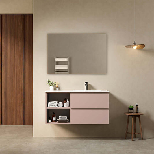 Mobile bagno sospeso 100 cm Rosa Retro Lavabo a Destra in Ceramica Specchio Quadro - Fiji Paint Plus