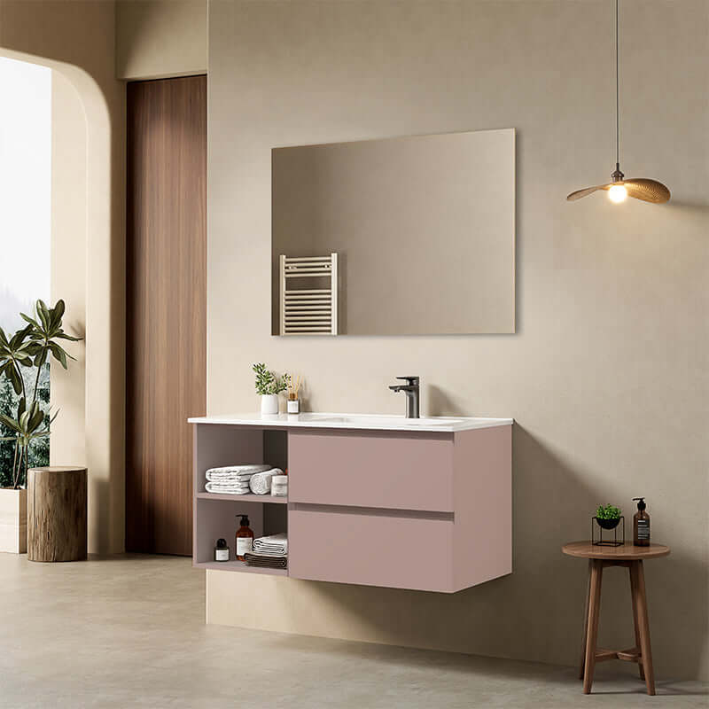 Mobile bagno sospeso 100 cm Rosa Retro Lavabo a Destra in Ceramica Specchio Quadro - Fiji Paint Plus