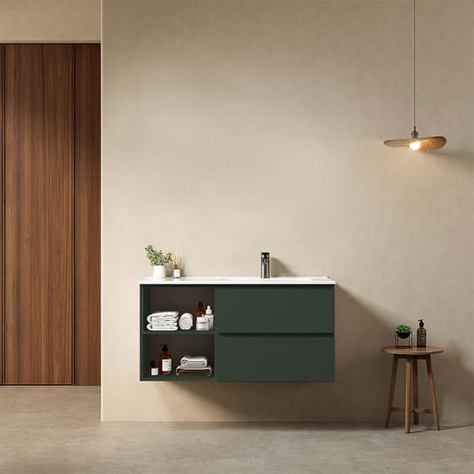 Mobile bagno sospeso 100 cm Verde Comodoro Lavabo a Destra in Ceramica Senza Specchio - Fiji Paint Plus