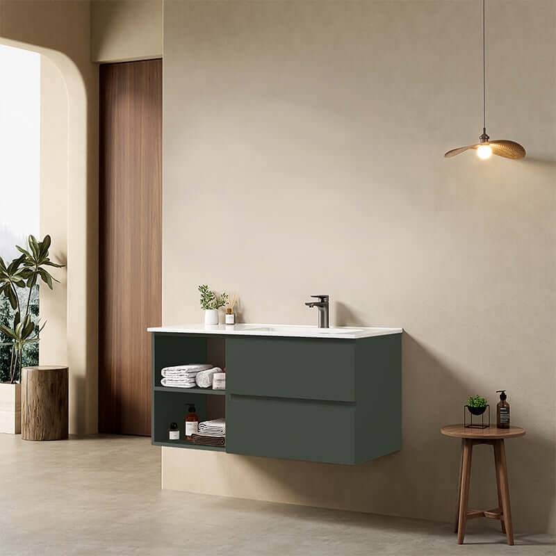 Mobile bagno sospeso 100 cm Verde Comodoro Lavabo a Destra in Ceramica Senza Specchio - Fiji Paint Plus