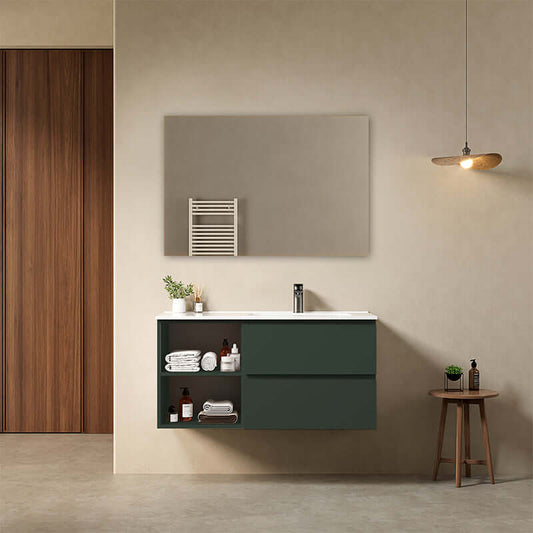 Mobile bagno sospeso 100 cm Verde Comodoro Lavabo a Destra in Ceramica Specchio Quadro - Fiji Paint Plus