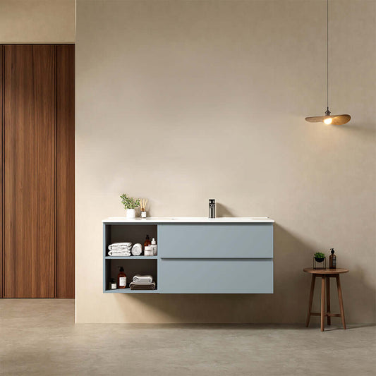 Mobile bagno sospeso 120 cm Blu Avio Lavabo a Destra in Ceramica Senza Specchio - Fiji Paint Plus