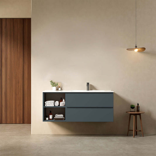 Mobile bagno sospeso 120 cm Blu Mare Lavabo a Destra in Ceramica Senza Specchio - Fiji Paint Plus