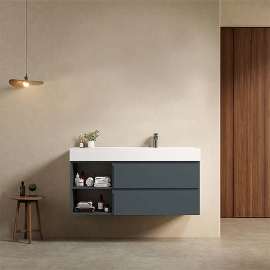 Mobile bagno sospeso 120 cm Blu Mare Lavabo a Destra in Resina Senza Specchio - Fiji Paint Plus