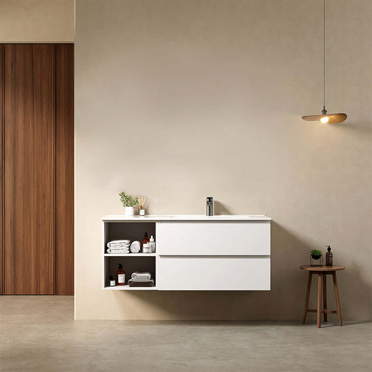 Mobile bagno sospeso 120 cm Bianco Lavabo a Destra in Ceramica Senza Specchio - Fiji Paint Plus