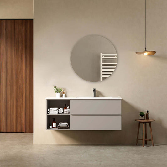 Mobile bagno sospeso 120 cm Grigio Cenere Lavabo a Destra in Ceramica Specchio Tondo - Fiji Paint Plus