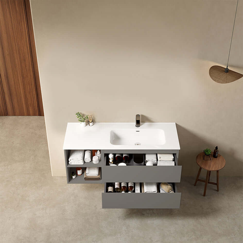 Mobile bagno sospeso 120 cm Grigio Londra Lavabo a Destra in Ceramica Senza Specchio - Fiji Paint Plus