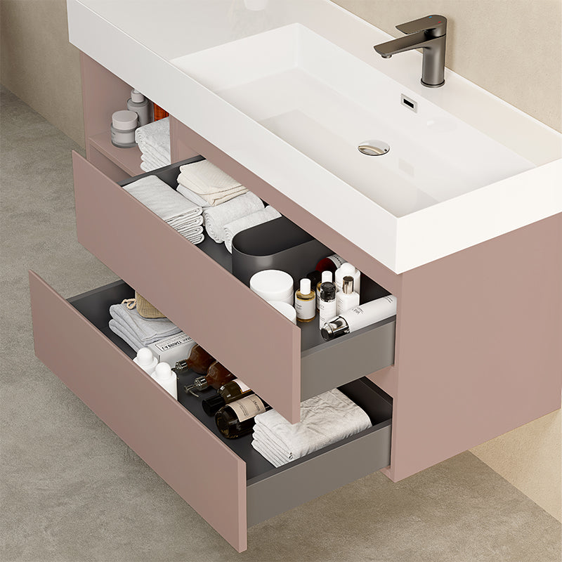 Mobile bagno sospeso 120 cm Rosa Retro Lavabo a Destra in Resina Specchio Quadro Retroilluminato - Fiji Paint Plus