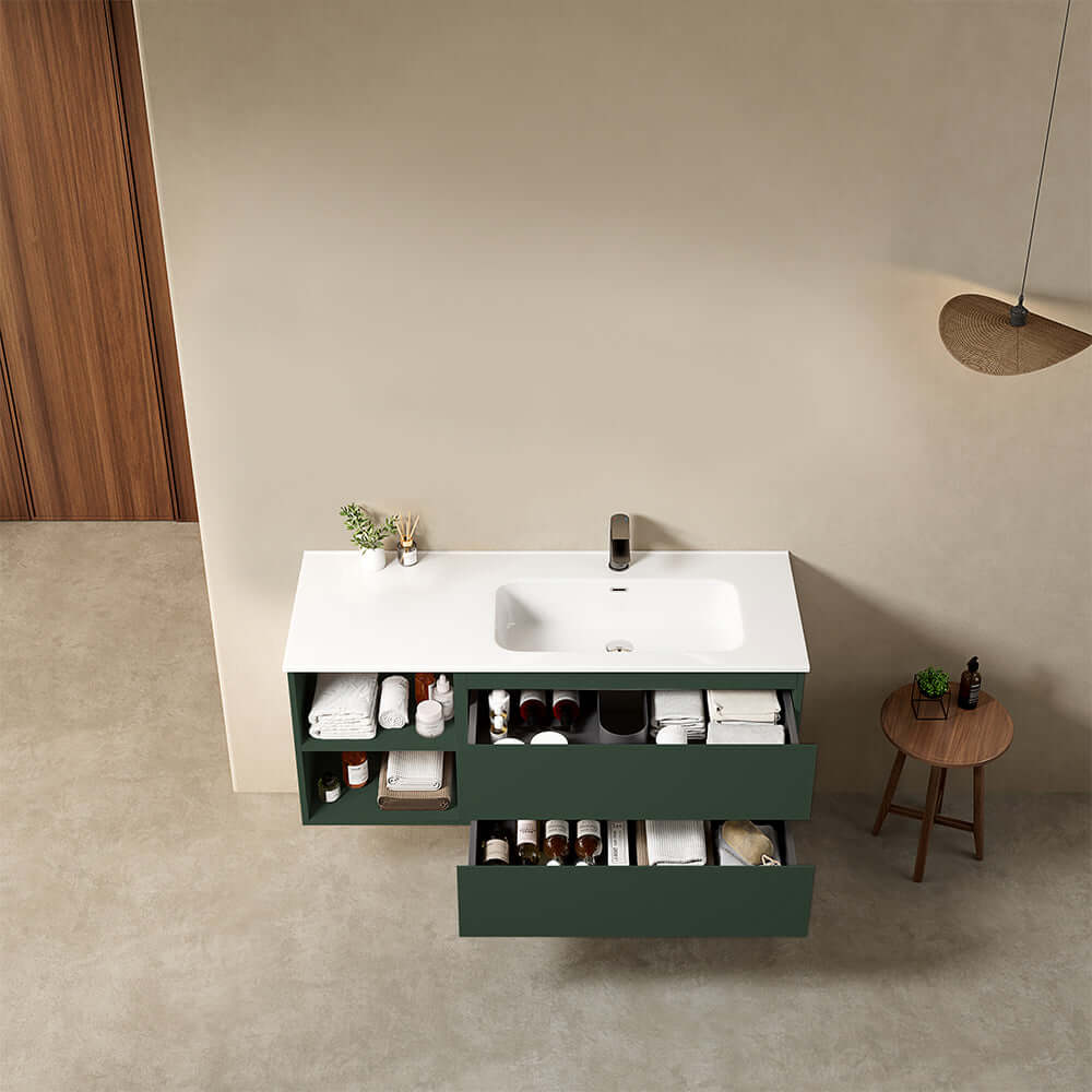 Mobile bagno sospeso 120 cm Verde Comodoro Lavabo a Destra in Ceramica Senza Specchio - Fiji Paint Plus