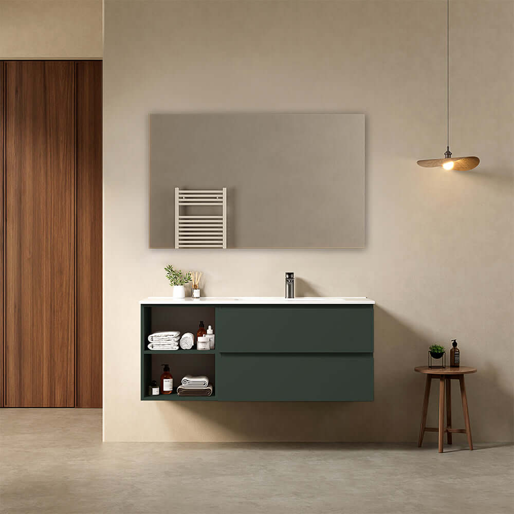 Mobile bagno sospeso 120 cm Verde Comodoro Lavabo a Destra in Ceramica Specchio Quadro - Fiji Paint Plus