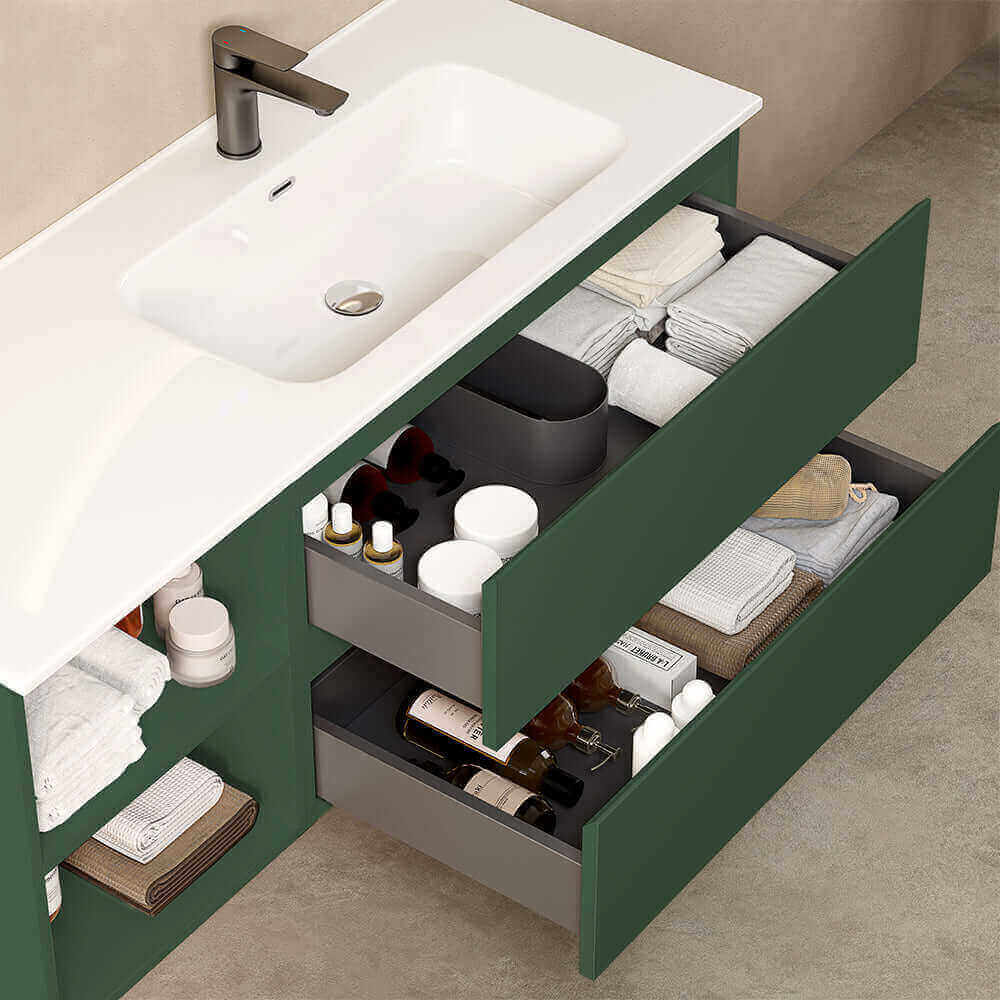 Mobile bagno sospeso 120 cm Verde Comodoro Lavabo a Destra in Ceramica Senza Specchio - Fiji Paint Plus