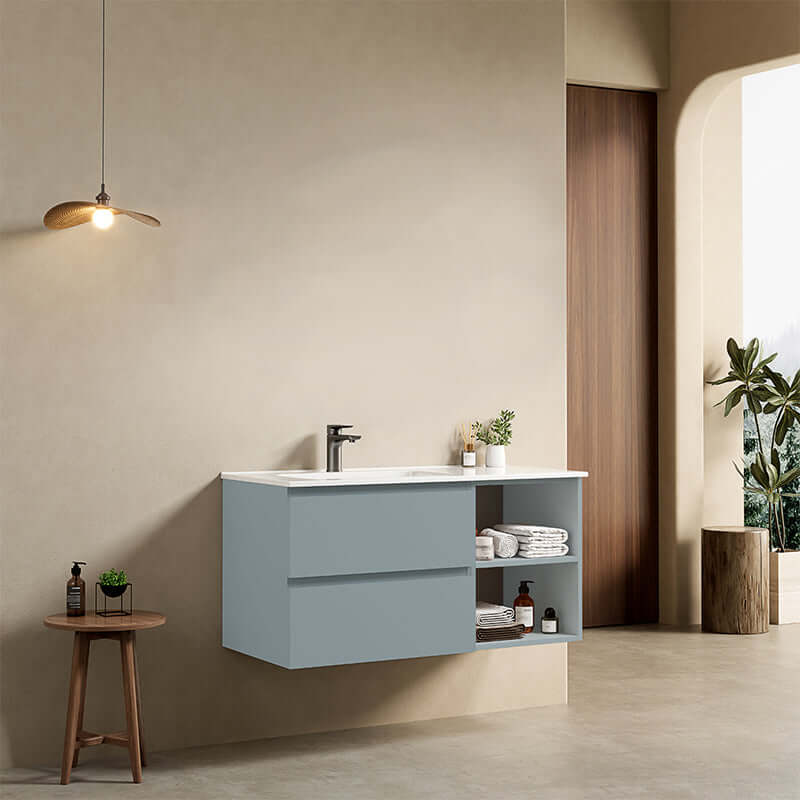 Mobile bagno sospeso 100 cm Blu Avio Lavabo a Sinistra in Ceramica Senza Specchio - Fiji Paint Plus