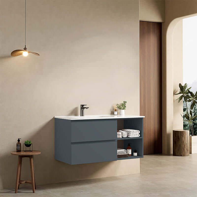 Mobile bagno sospeso 100 cm Blu Mare Lavabo a Sinistra in Ceramica Senza Specchio - Fiji Paint Plus