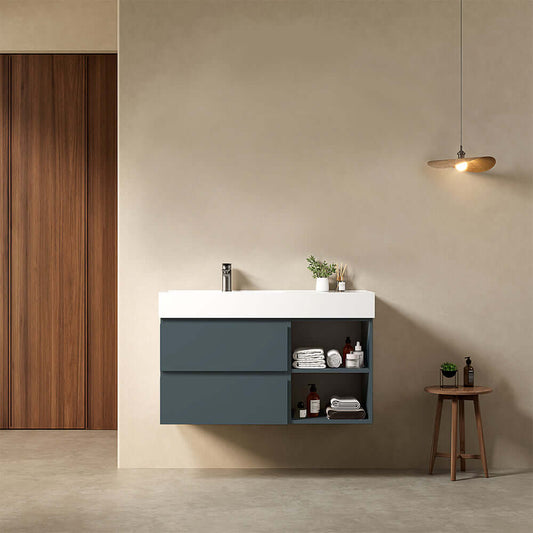 Mobile bagno sospeso 100 cm Blu Mare Lavabo a Sinistra in Resina Senza Specchio - Fiji Paint Plus