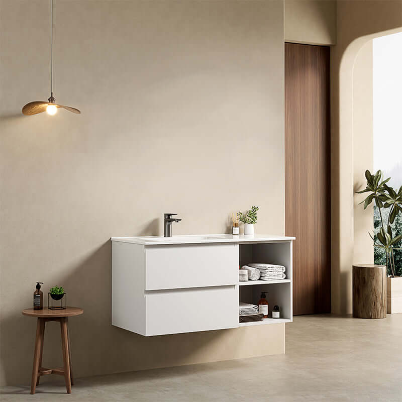 Mobile bagno sospeso 100 cm Bianco Lavabo a Sinistra in Ceramica Senza Specchio - Fiji Paint Plus