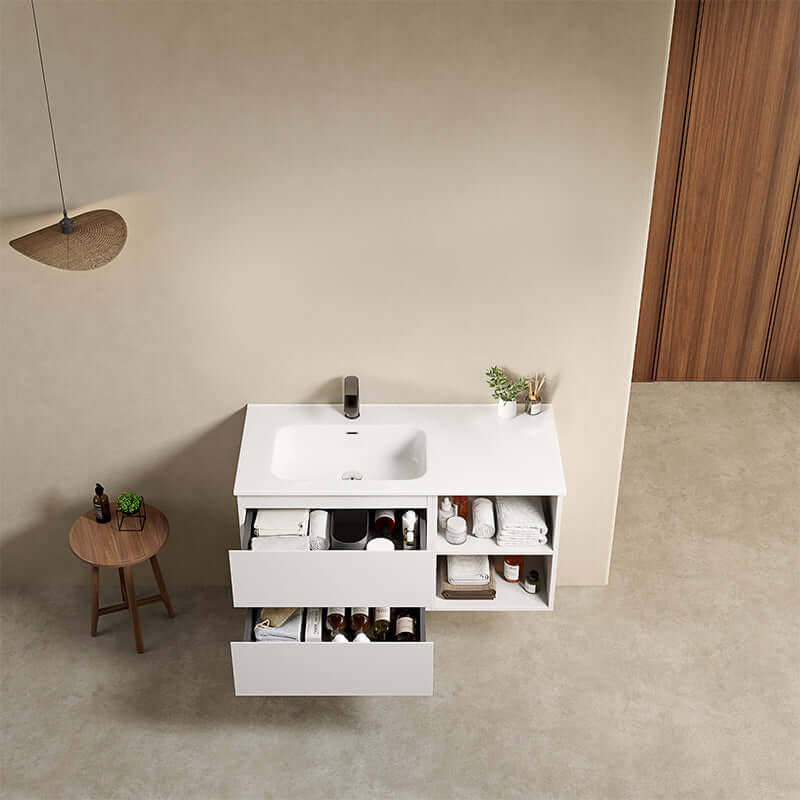 Mobile bagno sospeso 100 cm Bianco Lavabo a Sinistra in Ceramica Senza Specchio - Fiji Paint Plus