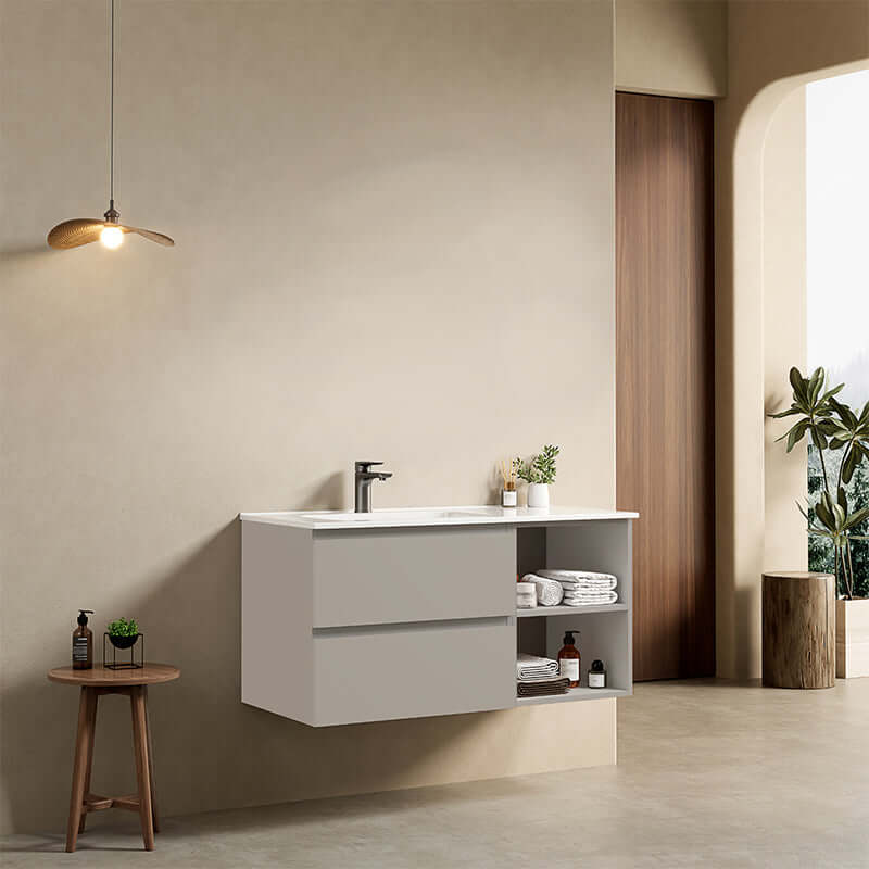 Mobile bagno sospeso 100 cm Grigio Cenere Lavabo a Sinistra in Ceramica Senza Specchio - Fiji Paint Plus