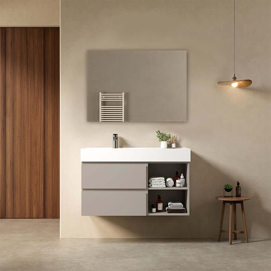 Mobile bagno sospeso 100 cm Grigio Cenere Lavabo a Sinistra in Resina Specchio Quadro - Fiji Paint Plus