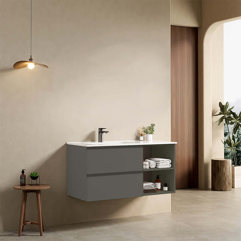 Mobile bagno sospeso 100 cm Grigio Londra Lavabo a Sinistra in Ceramica Senza Specchio - Fiji Paint Plus