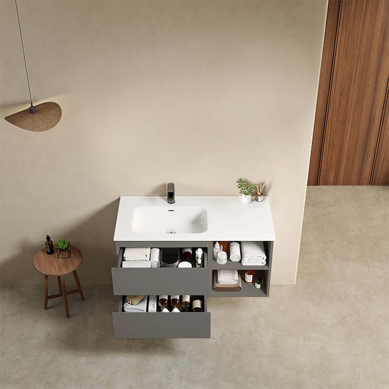 Mobile bagno sospeso 100 cm Grigio Londra Lavabo a Sinistra in Ceramica Senza Specchio - Fiji Paint Plus