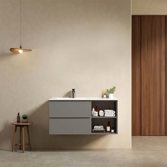 Mobile bagno sospeso 100 cm Grigio Londra Lavabo a Sinistra in Ceramica Senza Specchio - Fiji Paint Plus