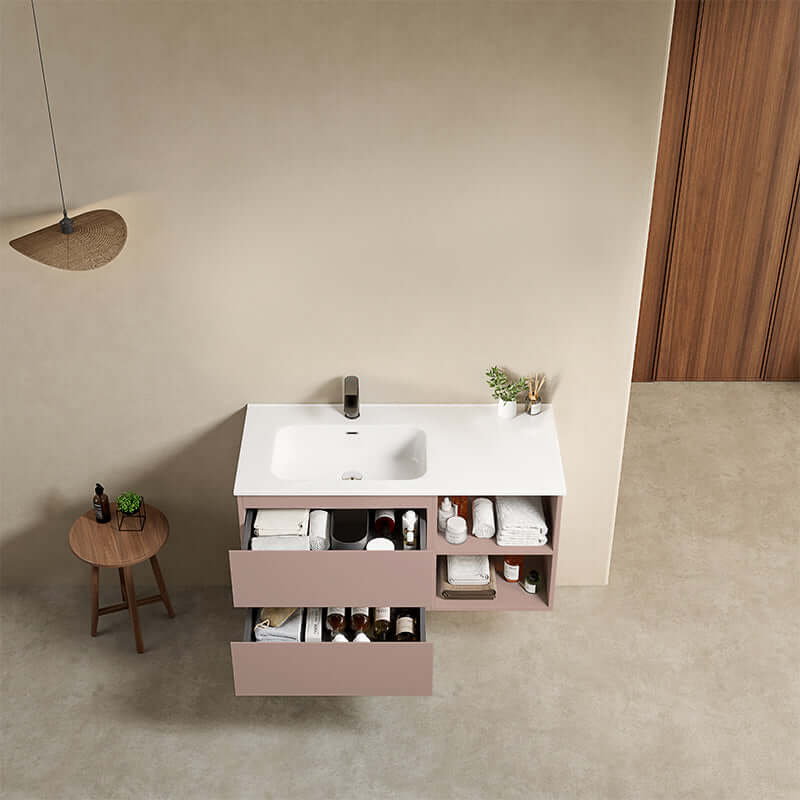 Mobile bagno sospeso 100 cm Rosa Retro Lavabo a Sinistra in Ceramica Senza Specchio - Fiji Paint Plus