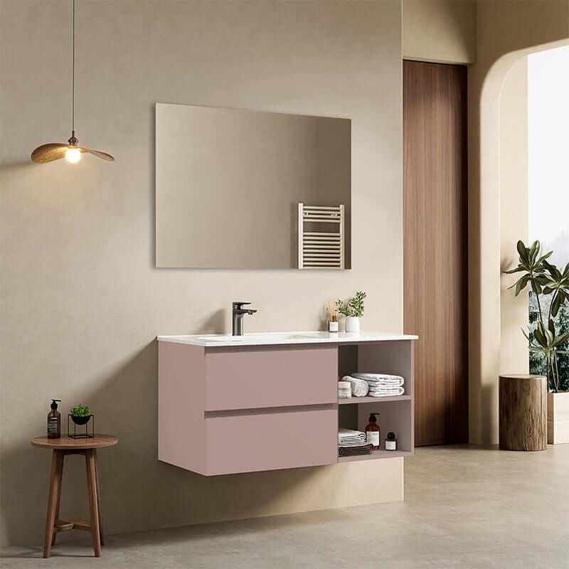 Mobile bagno sospeso 100 cm Rosa Retro Lavabo a Sinistra in Ceramica Specchio Quadro - Fiji Paint Plus