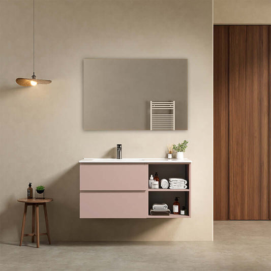 Mobile bagno sospeso 100 cm Rosa Retro Lavabo a Sinistra in Ceramica Specchio Quadro - Fiji Paint Plus