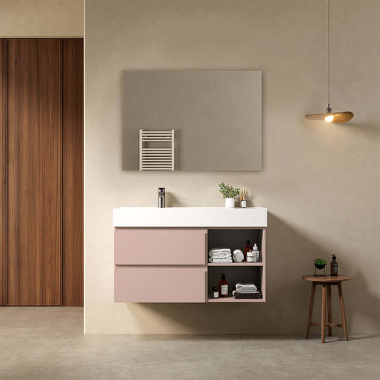 Mobile bagno sospeso 100 cm Rosa Retro Lavabo a Sinistra in Resina Specchio Quadro - Fiji Paint Plus