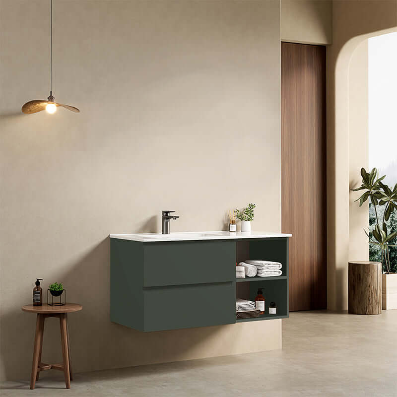 Mobile bagno sospeso 100 cm Verde Comodoro Lavabo a Sinistra in Ceramica Senza Specchio - Fiji Paint Plus