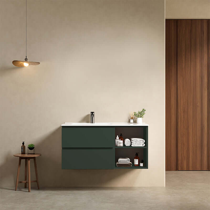 Mobile bagno sospeso 100 cm Verde Comodoro Lavabo a Sinistra in Ceramica Senza Specchio - Fiji Paint Plus