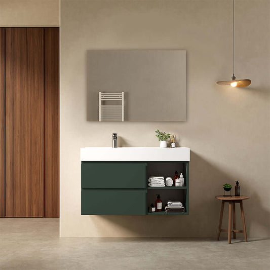 Mobile bagno sospeso 100 cm Verde Comodoro Lavabo a Sinistra in Resina Specchio Quadro - Fiji Paint Plus