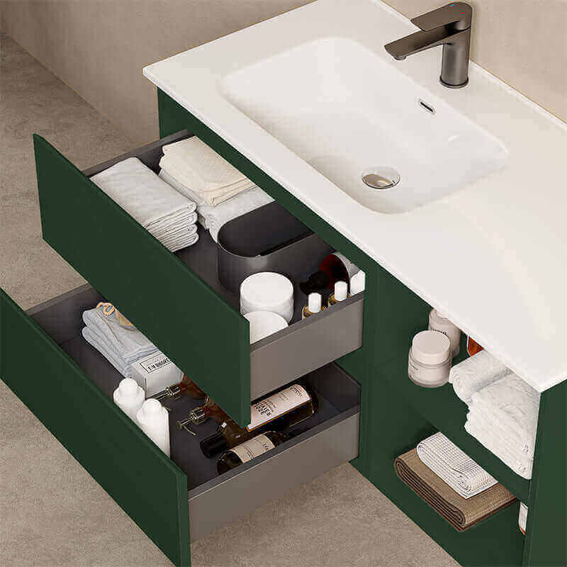 Mobile bagno sospeso 100 cm Verde Comodoro Lavabo a Sinistra in Ceramica Senza Specchio - Fiji Paint Plus