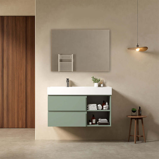 Mobile bagno sospeso 100 cm Verde Salvia Lavabo a Sinistra in Resina Specchio Quadro - Fiji Paint Plus